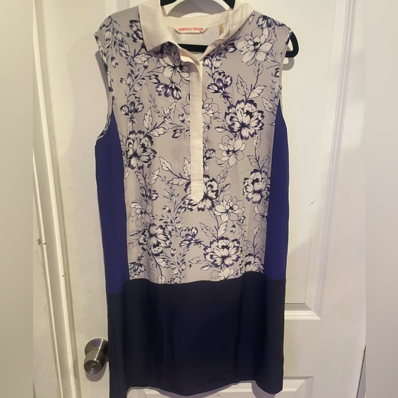 Rebecca Taylor floral blue purple shirt dress‎ full lining 100% silk size 4 - Picture 2 of 4
